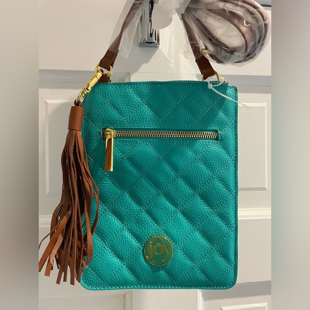 Joy Mangano 100% quilted leather crossbody bag. NWT. Atlantis green